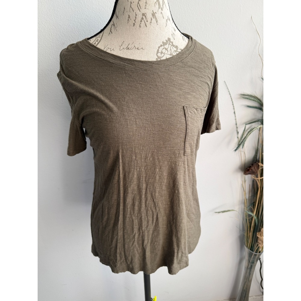 James Perse Standard Women Olive Green Cotton Modal Pocket Tee WSVH3638CU Size 0